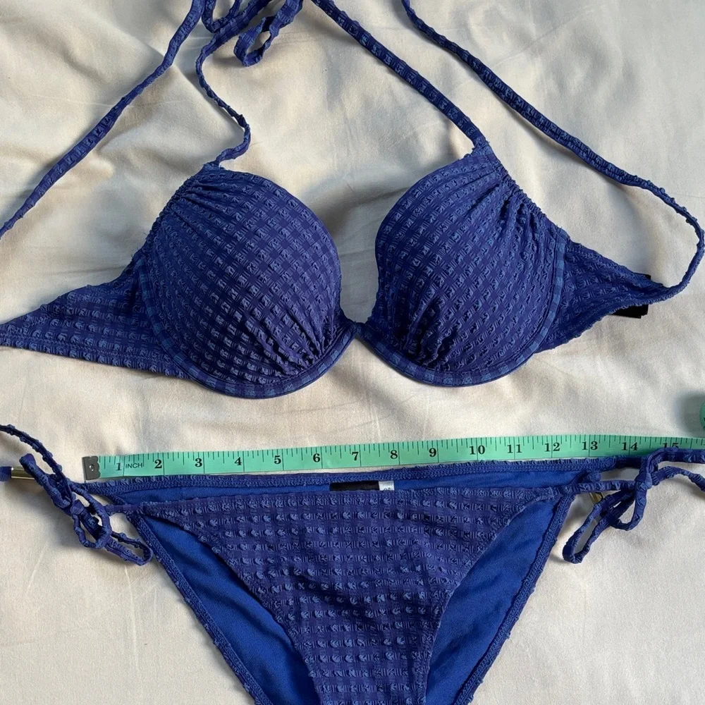 Blue Textured String Bikini Set - Picture 10 of 11